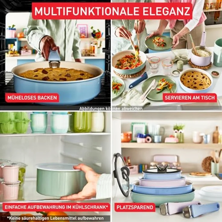 Tefal Ingenio Serenity Kochgeschirr-Set 11-teilig, Mineralia Antihaftversiegelung, platzsparend, stapelbar, für alle Herdarten, spülmaschinengeeignet, Calm Blue, L827SB04 – Bild 6