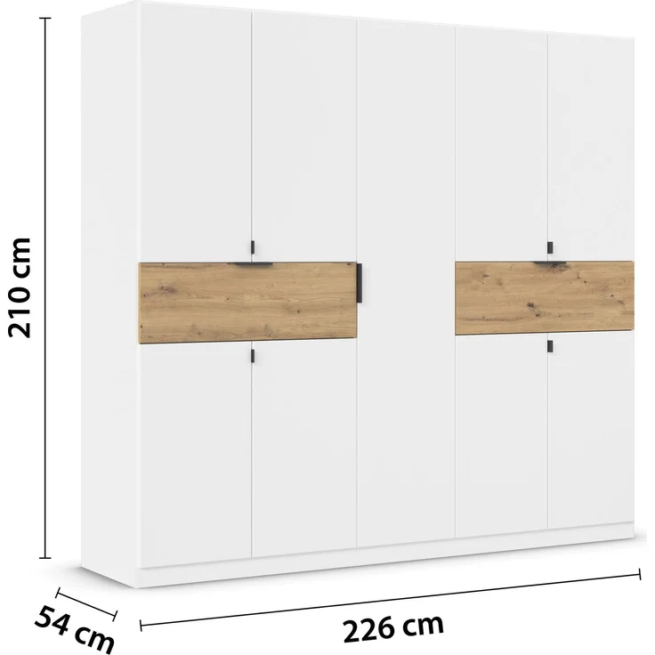 rauch Kleiderschrank, Drehtürenschrank TICAO, 9-türig, 2 Schubkästen, inkl. Türdämpferset, Alpinweiß, 226 x 210 x 54 cm – Bild 4