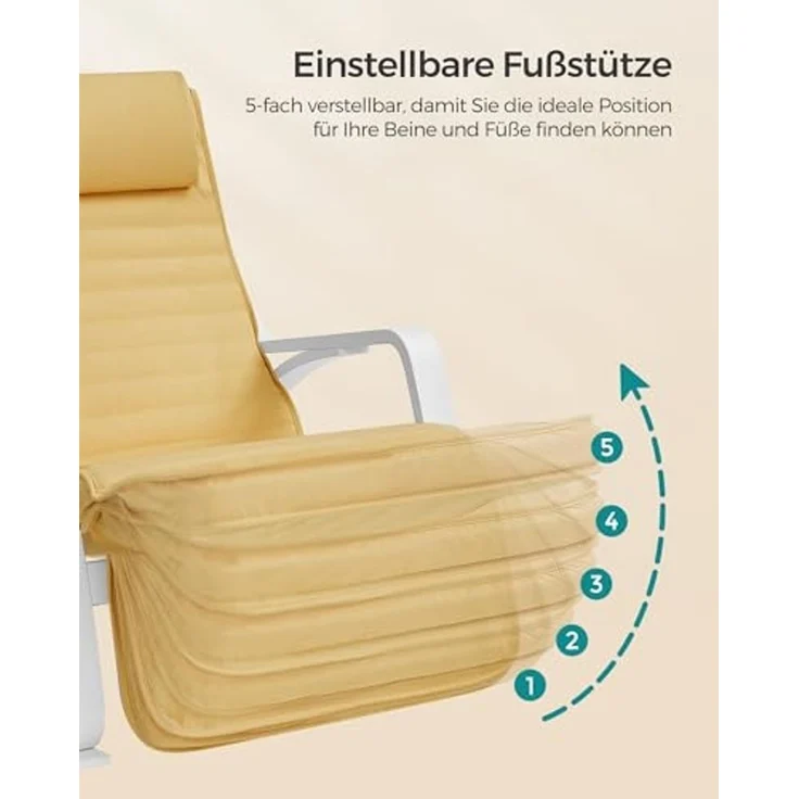 Songmics Schaukelstuhl, mit Armlehnen aus Birkenholz, Schaukelsessel, 5-fach verstellbare Fußstütze – Bild 6