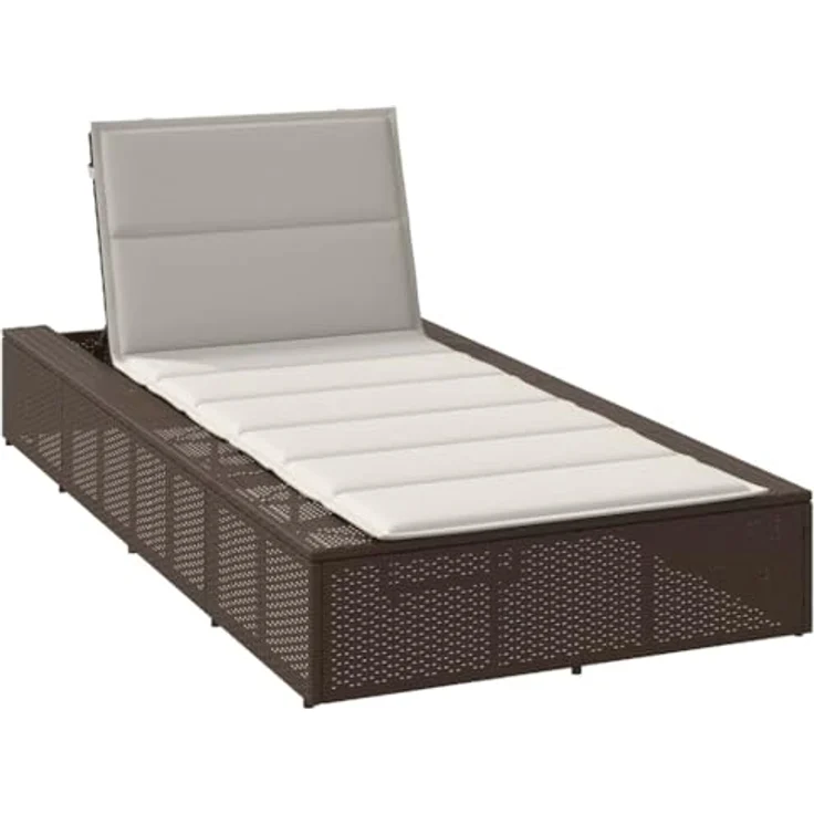 vidaXL Sonnenliege mit schwebender Auflage, Braun, Poly Rattan, verstellbare Rückenlehne, dick gepolsterte Kissen – Bild 1