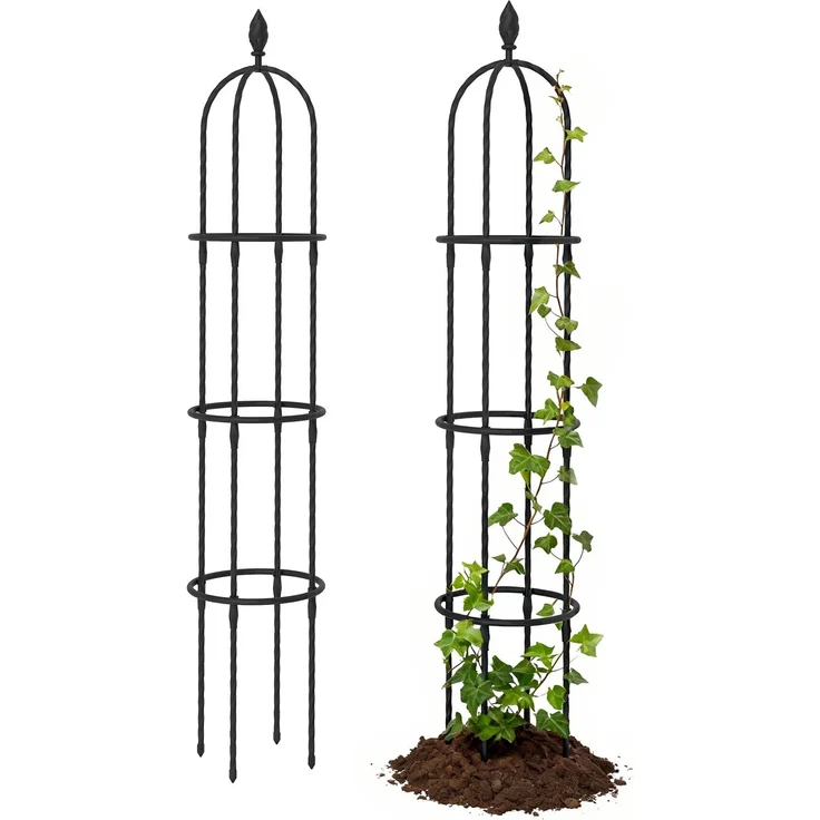 MELAYR, 2er-Set Gartenobelisken aus PE-Stahl, 1,74 m, Rankgitter für Kletterpflanzen, Rosen, 32 x 32 x 174 cm, Schwarz – Bild 1