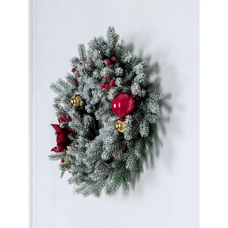 EveXmas Altair Premium Weihnachtskranz Grün-Weiß-Rot 45 cm beschneit mit roten Beeren, künstlicher Türkranz, 68 Zweige, 408 PE-Spritzguss-Triebe – Bild 7