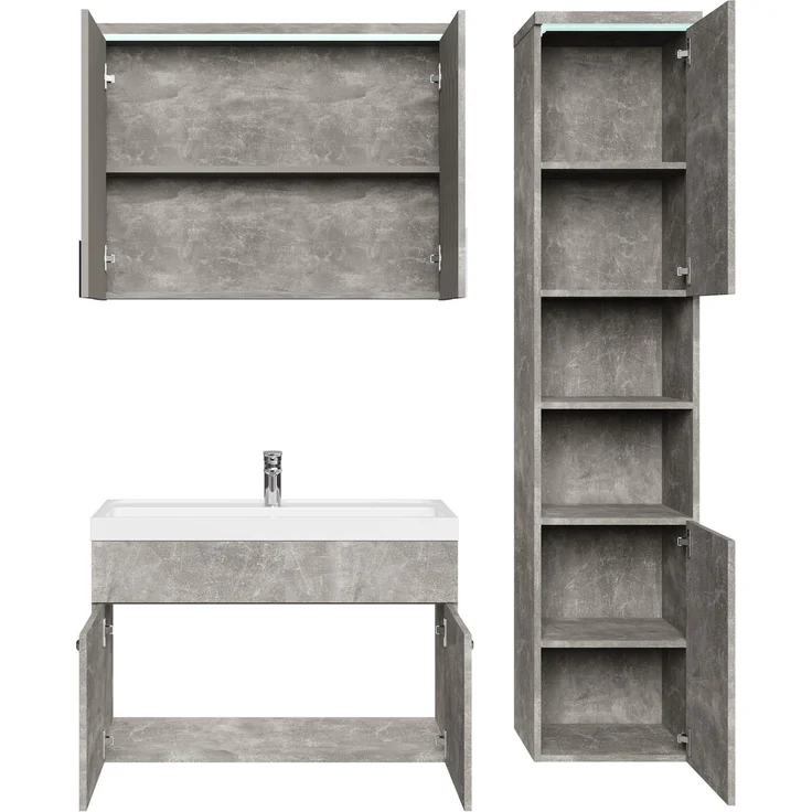 Badplaats Badmöbel Komplettset Paso LED 80 x 40 cm Beton Grau - Badezimmermöbel mit Waschbecken, Spiegelschrank und Badezimmerschrank – Bild 4