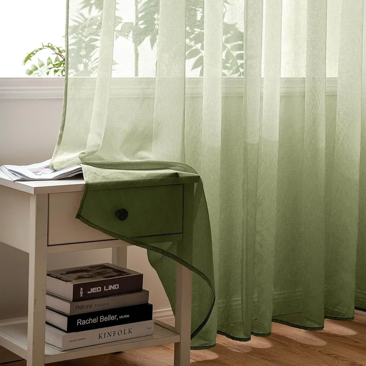 Woaboy Transparenter Vorhang für Wohnzimmer mit Ösen 2er Set 140x225cm Salbeigrün – Bild 2