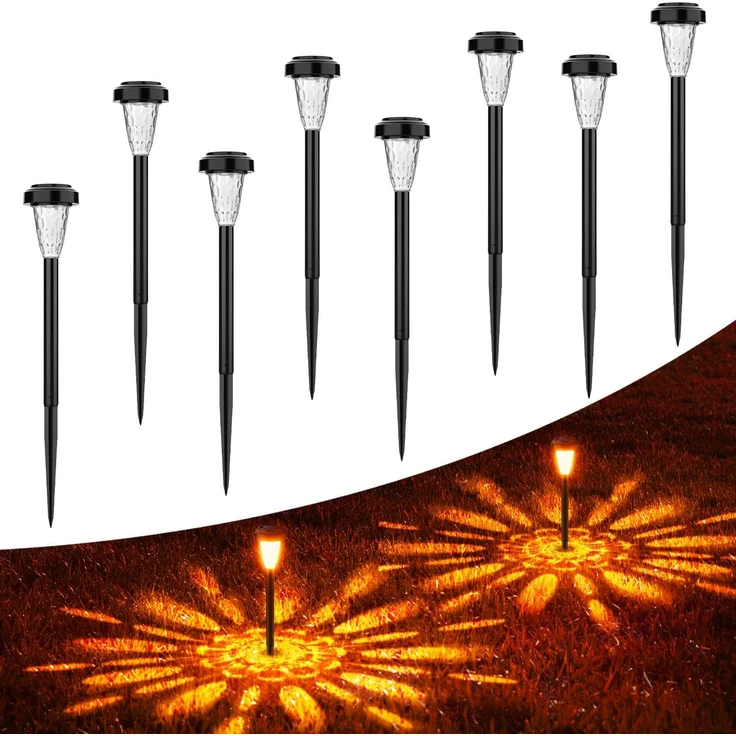 FIFlying Solarlampen für Außen Garten, 8 Stück Flammfarben LED Solarleuchten, Garten Deko Beleuchtung, IP65 wasserdicht Solarlampe für Garten, Außen, Terrasse, Rasen, Hof, Wege - 1800K