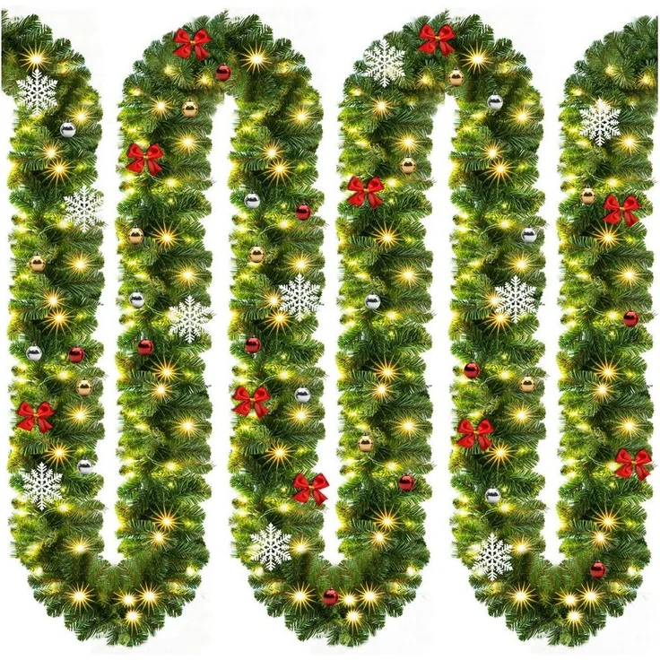 Kunstgirlande, Casaria, Höhe 28 cm, Weihnachtsgirlande Geschmückt 5m 80 LED Warmweiß Innen Außen IP44 – Bild 1