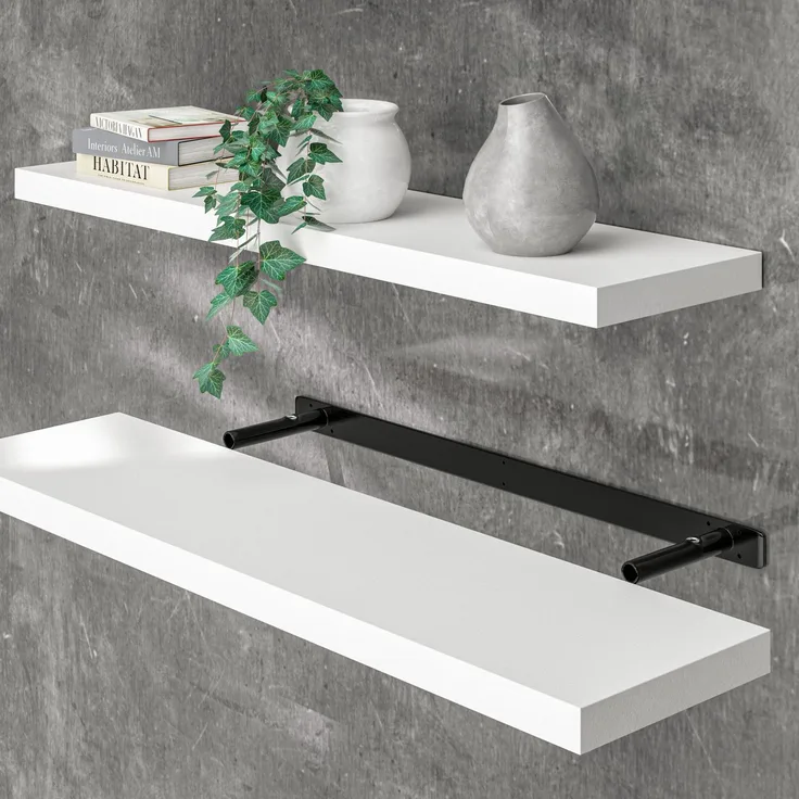 Casaria Wandregal mit Halterung, MDF, Weiß / Matt, 90 x 23 x 3,8cm
