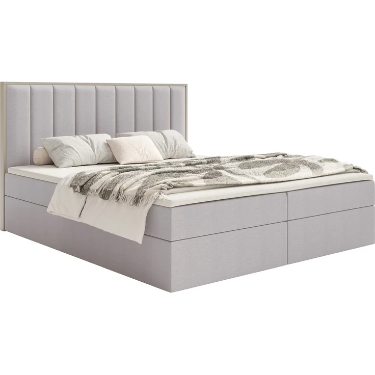 Selsey 'Togents' Boxspringbett 140x200 mit Stauraum und Topper, hydrophobe Chenille, grau – Bild 1