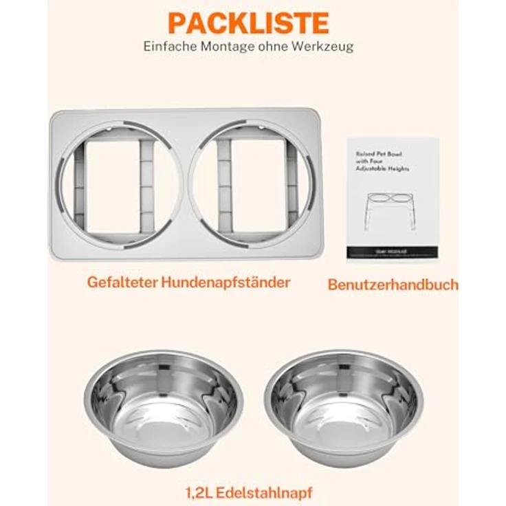 LuxusKollektion 'Toozey' Futternapf höhenverstellbar (2 Schüsseln) 1200 ml, Edelstahl grau – Bild 9