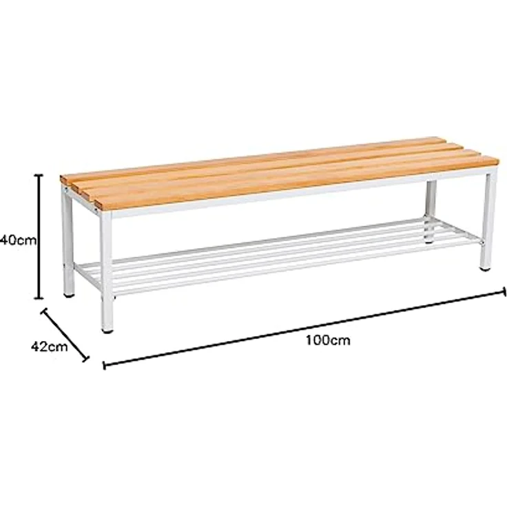furni24 Bank Umkleidebank, Sitzbank für Umkleideräume mit Schuhrost BxHxT: 100 x 42 x 40 cm, Umkleidesitzbank, Umkleidebank, Garderobenbank, Sportbank, Bank mit Echtholz für Fitnessstudio – Bild 4