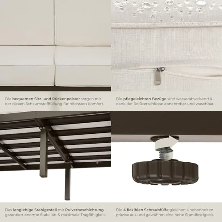 tectake Essgruppe Garten-Loungesofa, (Set, 1-tlg), Pulverbeschichtetes Stahlgestell für maximale Stabilität – Bild 7