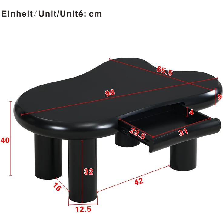 Couchtisch, MDF mit LED-Beleuchtung & Schublade, 98x65,5x40 cm, Schwarz – Bild 10