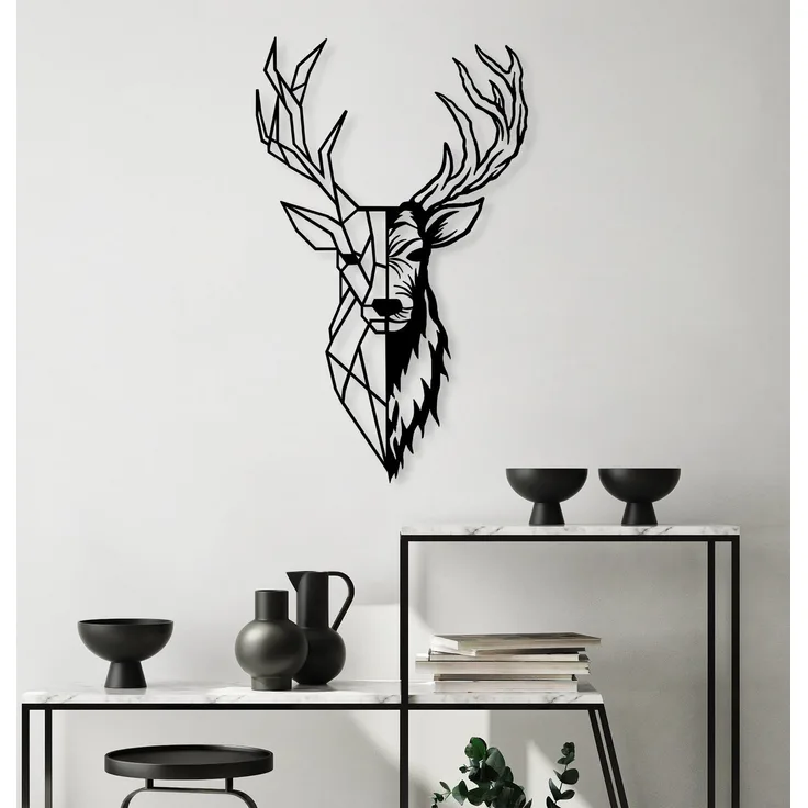 Wallity 'Red Deer 2' Dekoratives Wandaccessoire aus Metall, Schwarz, 70 x 42 cm