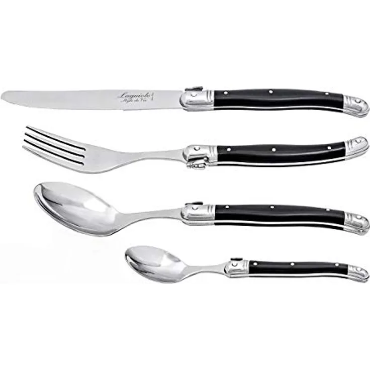 Laguiole Style de Vie Besteck-Set Premium Line, 24 Teile, Schwarz, spülmaschinenfest für 6 Personen