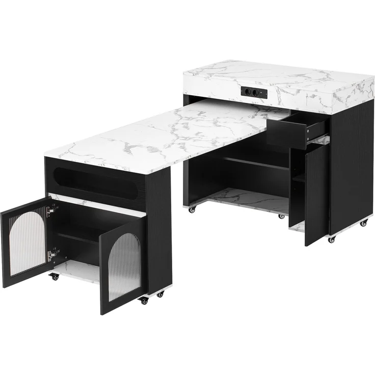 Kücheninsel aus MDF mit ausziehbarer Tischplatte, 50,5-187,5x110,5x95,5 cm, Schwarz – Bild 8