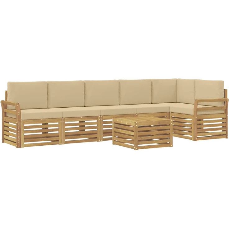vidaXL Outdoor-Sofagarnitur 7 stk. 6-Sitzer Weiß und Beige Polyester 3391958 – Bild 2