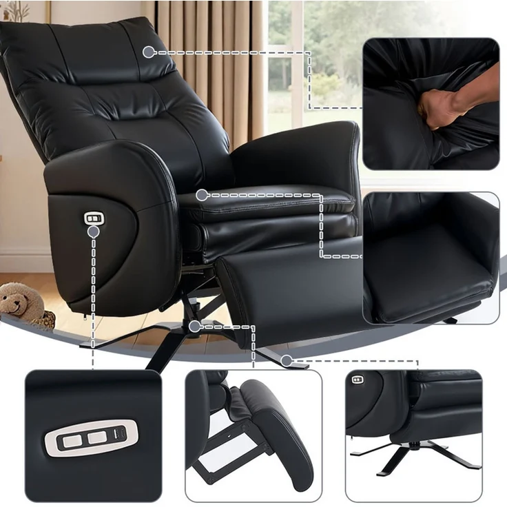 HOME NATURE WOHNKONZEPT Elektrischer Relaxsessel mit USB-Anschluss, elektrisch verstellbarer TV-Sessel mit Liegefunktion, Kunstleder Schwarz, bis 350 kg, FT9207-A – Bild 6
