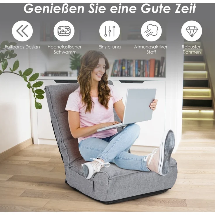 Boden-Klappstuhl 4-Fach Verstellbares Gaming-Bodensofa mit Rückenlehne Grau – Bild 2