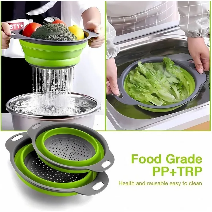 König Design Seiher 2er Set Faltbares Küchensieb Nudelsieb, Silikon / Kunststoff, (Set, 2-St, 2 Größen), Seiher Sieb, Küche Silikon Klappbar Abtropfsieb Nudelsieb