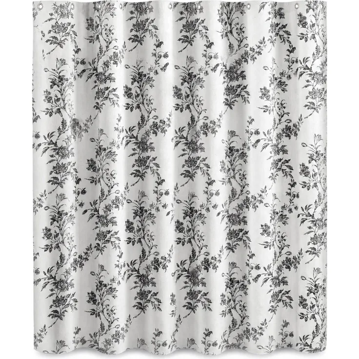 Wasserdichter Duschvorhang mit Blumenmuster Weiß-Schwarz, 165x180 cm