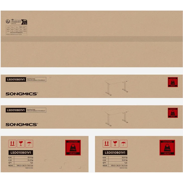 SONGMICS Höhenverstellbarer Schreibtisch elektrisch, Tischgestell, Schreibtischständer mit Motor, stufenlos verstellbar, 120 x 60 x (73-114) cm, Stahl, vintagebraun-schwarz LSD011B01 – Bild 11