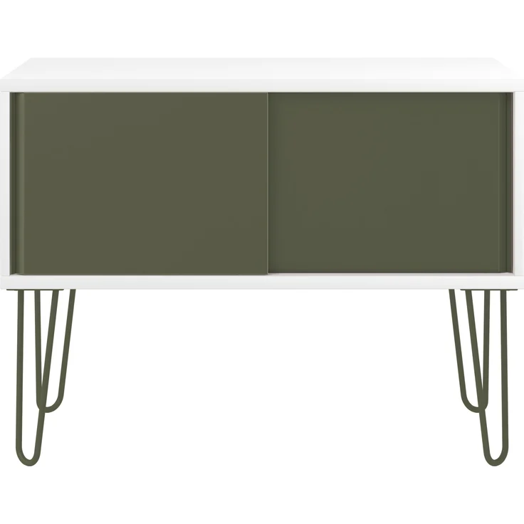 MultiRange Sideboard, weiß, Schiebetüren aus Stahl, 4 Stahlfüße, Maße: H 752 x B 1000 x T 450 mm, Farbe: weiß/olivgrün – Bild 1