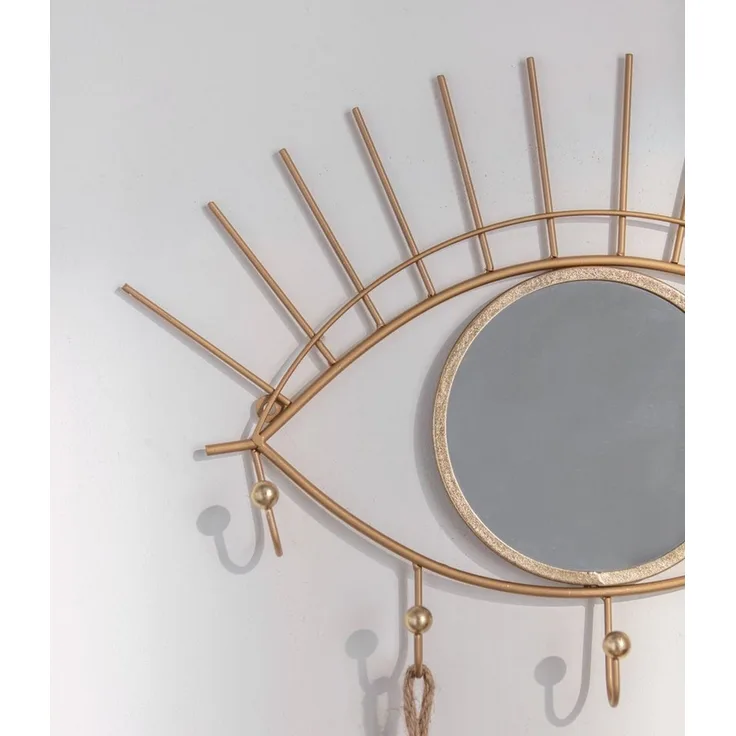 K&L Wall Art Wandspiegel Metall Wandhaken Metallspiegel Antik Goldoptik Garderobe Kleiderhaken, Schlüsselaufhänger, Schützendes Auge