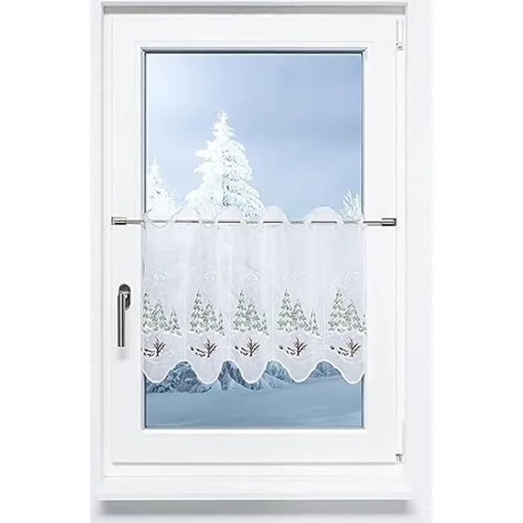 Scheibengardine Plauener Spitze - Winterwald (Bx H) 65.60cm * 40cm Grün/tannengrün