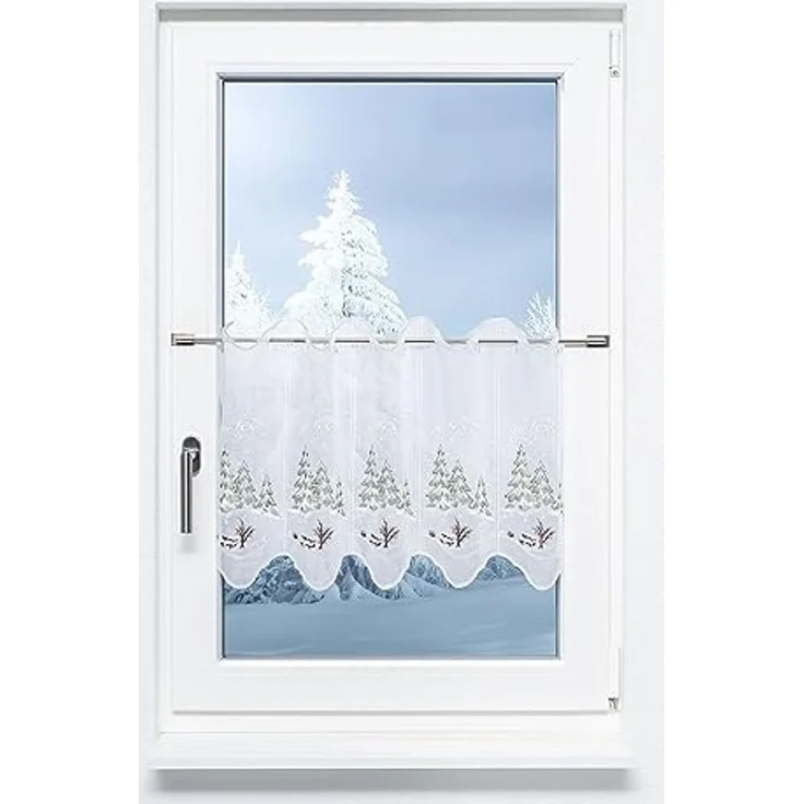 Scheibengardine Plauener Spitze - Winterwald (Bx H) 65.60cm * 40cm Grün/tannengrün – Bild 1