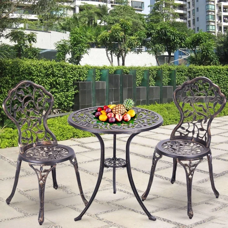 COSTWAY 3tlg. Antik Bistroset Sitzgruppe Balkonset Gartenset Sitzgarnitur Gartengarnitur Bistrotisch mit 2 Stühle Gartenmöbel Alu – Bild 4