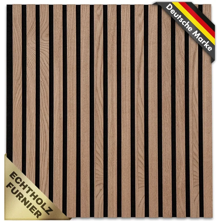 KARAT Akustikpaneele - Wandpaneele mit Echtholzfurnier für eine angenehme Raumakustik - Lamellenwand Holz und Filz - Wandverkleidung als Schallschutz, Schalldämmung (Red Oak, 60 x 60 cm)