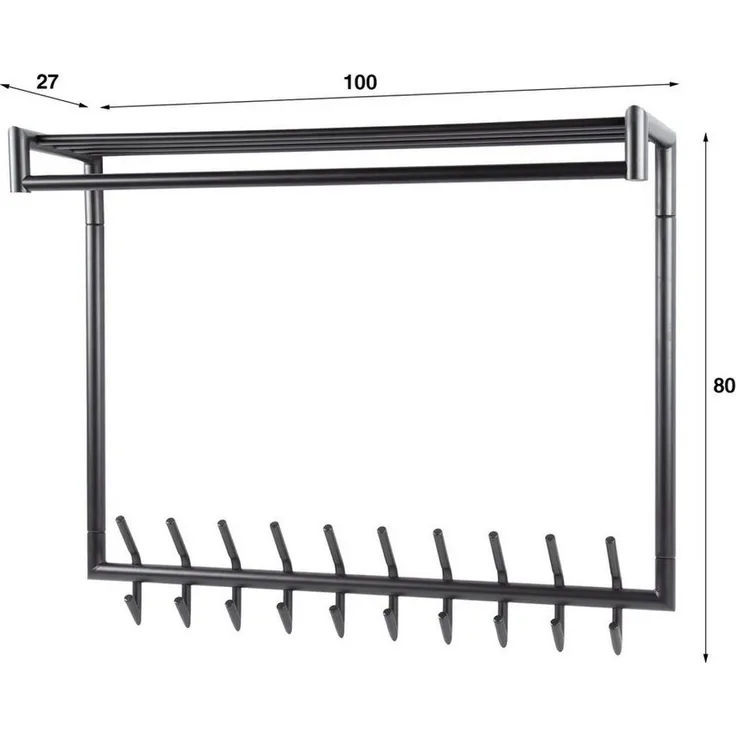 Feeling4Home Garderobe Rore - Metall in Dunkelgrau, Hutablage, 20 Haken & Stange, Rundrohr mit mattem Design