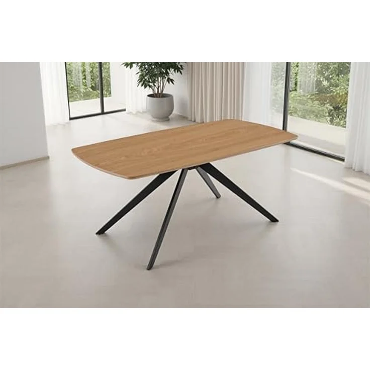 byLIVING Esstisch Jason/Tischplatte in Eiche Natur, Spinnenfußgestell in schwarz/Echtholzfurnier & abgerundete Kanten/Esszimmertisch/Küchentisch/Maße: 160 x 90, H 75 cm – Bild 2