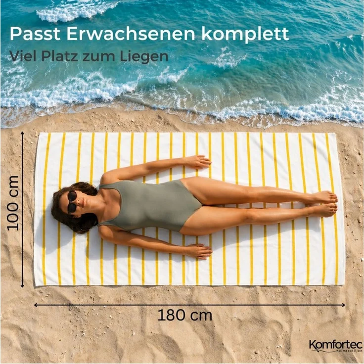 Komfortec Strandtuch 100x180 cm aus Baumwolle, Unifarben (1-St) – Bild 2