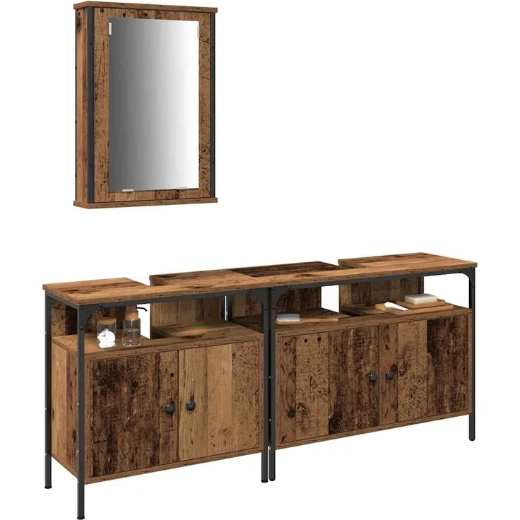 vidaXL Badezimmer Waschbeckenmöbel mit Regal 3 pcs Braun Holzwerkstoff 3332550 – Bild 2