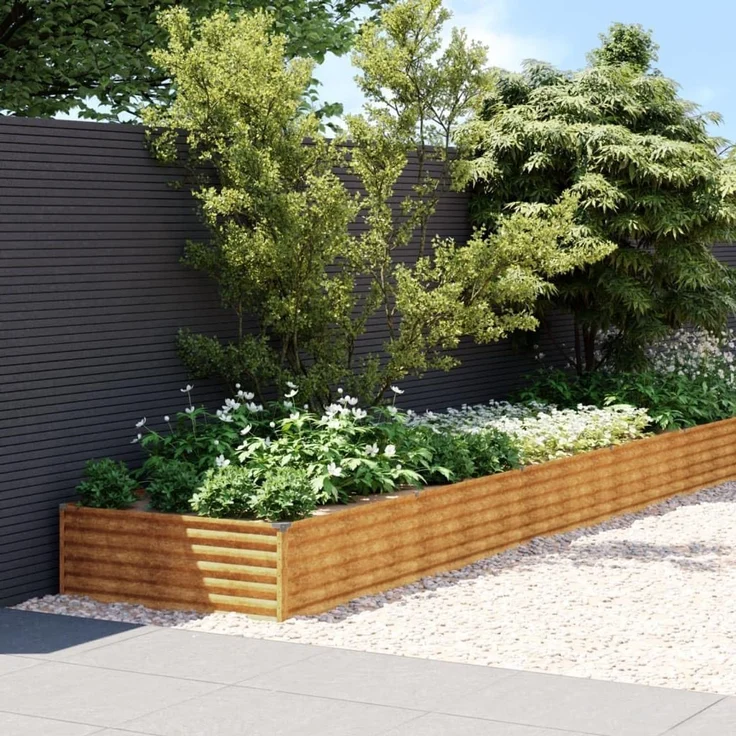 DELUKE® Hochbeet aus Cortenstahl AKSEL unten offen Hochbeet Metall Pflanzenbeet Metall Gartenbeet Blumenbeet Beet hoch Frühbeet für Garten Gemüsebeet, 770x100x36cm – Bild 3