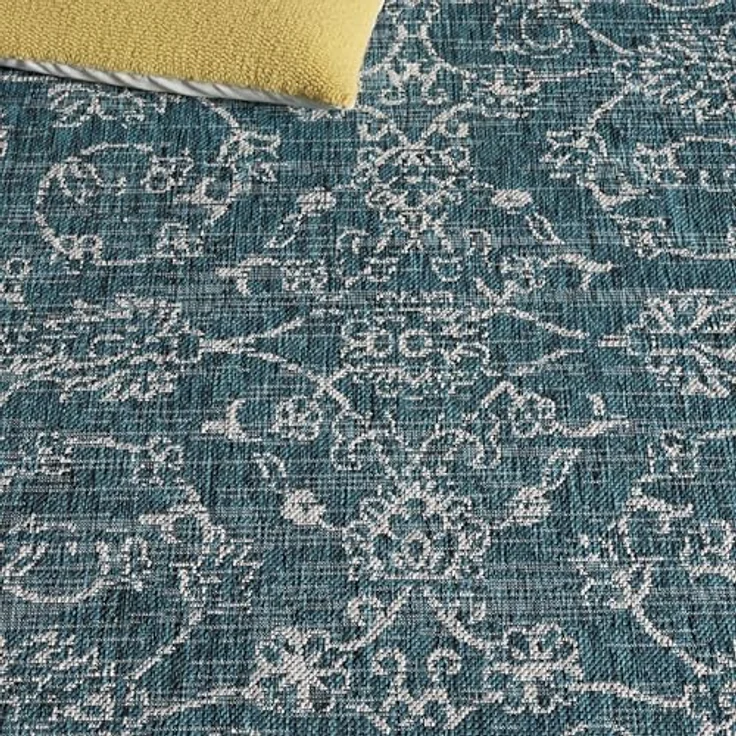 Safavieh Geometrisch Teppich für Drinnen & Draussen - Courtyard Collection, Kurzer Flor, Grau und Marineblau, 61 X 109 cm – Bild 10