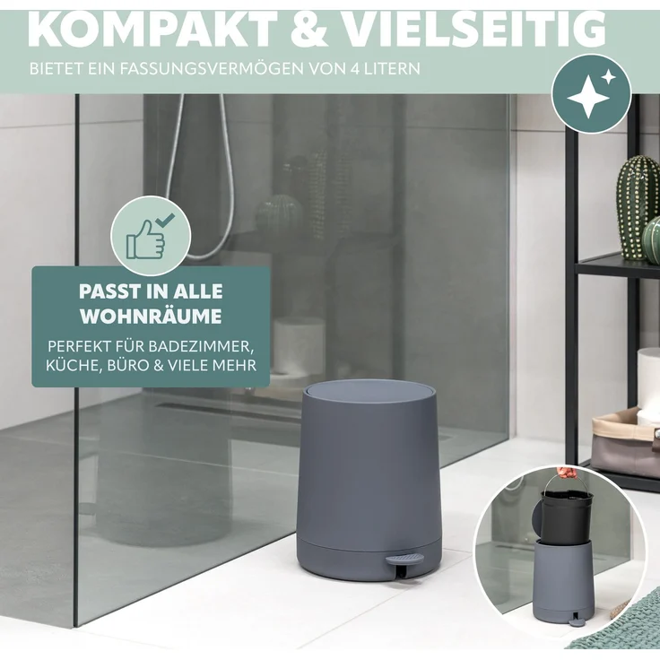Bad-Accessoires Set TESERO 5tlg. bestehend aus 1x Seifenspender, 1x Becher, 1x Schale, 1x WC-Garnitur, 1x Kosmetikeimer aus Kunststoff in Grau – Bild 4