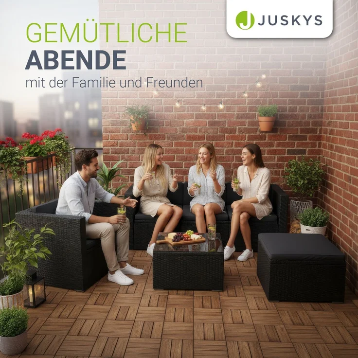 Juskys Polyrattan Lounge Punta Cana L schwarz inkl. Abdeckung – Gartenlounge Set für 4-5 Personen – Sitzgruppe mit Sessel, Sofa, Tisch & Hocker - Sitzbezüge Creme – Bild 7