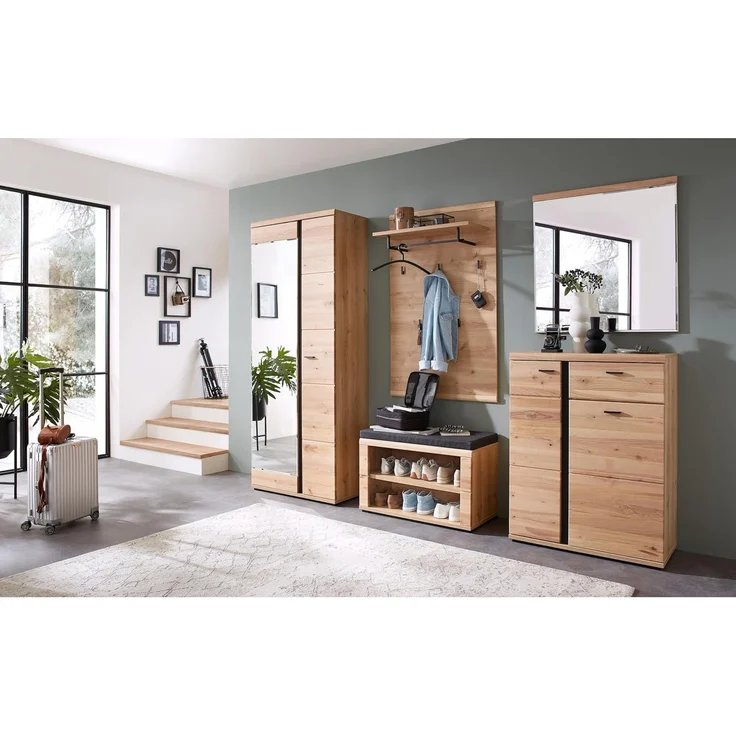 Garderobenbank Sonos , Echtholz, Holzwerkstoff, Polyester , Schwarz, Holzfarben , 80 x 53 x 40 cm – Bild 4
