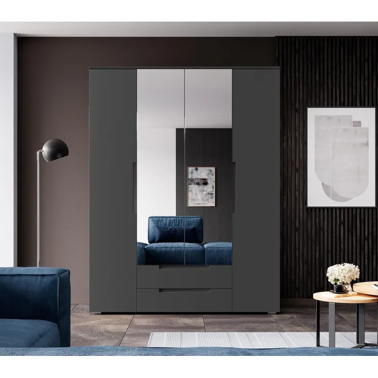 Kleiderschrank >Suzette< in Graphit matt - 160x208x57cm (BxHxT)