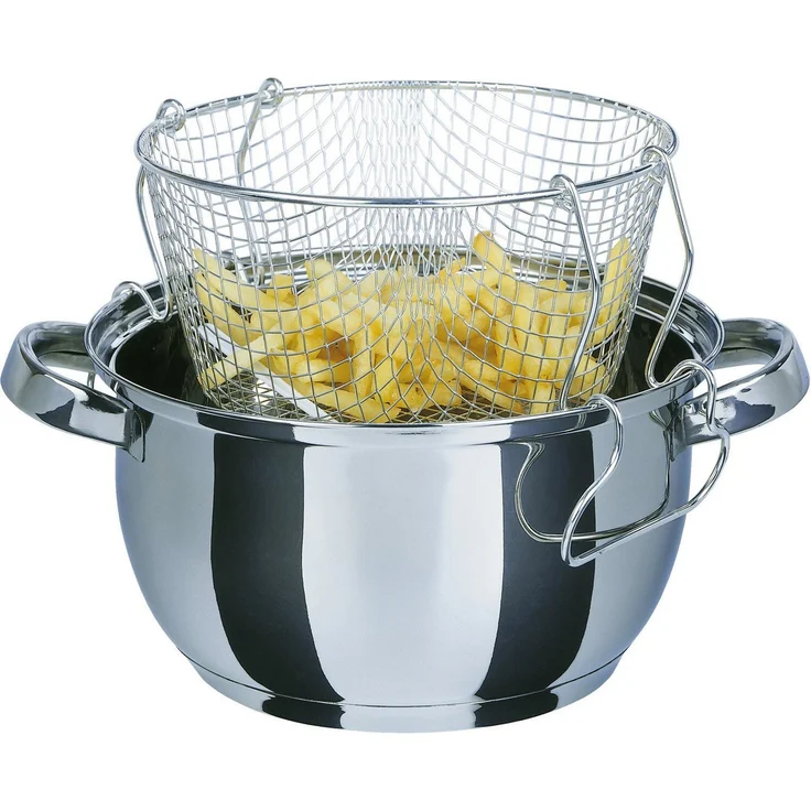 GSW Frittiertopf 3 l Ø22cm Edelstahl mit Glasdeckel und Frittiereinsatz – Bild 5