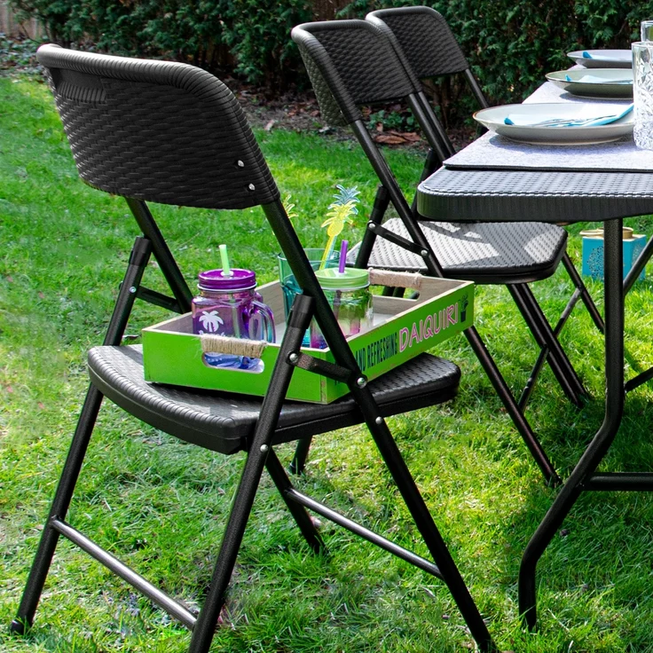 2 wetterfeste Klappstühle Gartenstühle in Rattan-Optik Schwarz – Bild 3