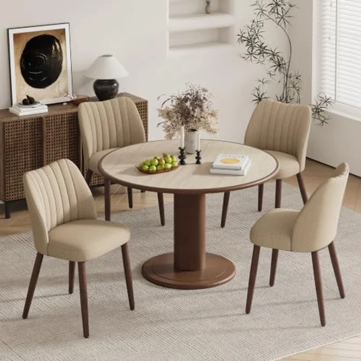 MALOL Esszimmerstühle 4er Set, Polsterstühl mit Rückenlehne, Ergonomisch Gepolsterte Küchenstühle mit vertikaler Rillenlehne, Moderne Esszimmer Stühle für Esstisch Wohnzimmer Café Restaurant, Kamel – Bild 1