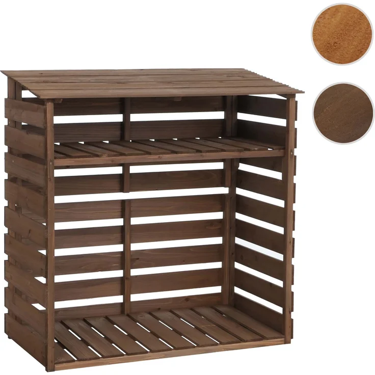 Brennholzlager HWC-Q16, Kamin-/Feuerholzregal Holzlager Holzunterstand, Ablage Holz Tanne FSC® 121x122x61cm ~ dunkelbraun – Bild 10