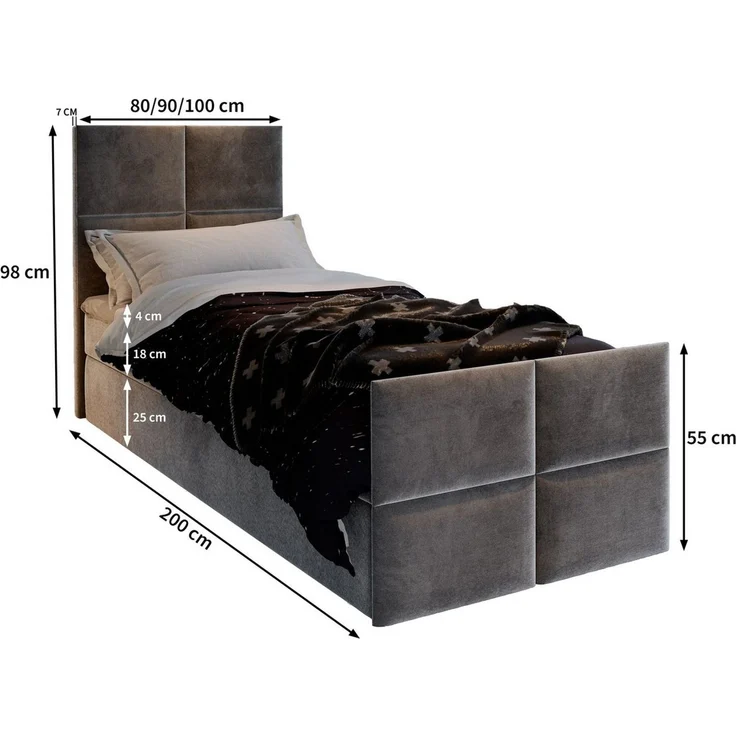 Masseno Boxbett ARIEL 80x200 cm mit Bonell Matratze und Topper – Bild 2