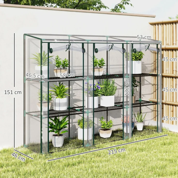 MELAYR, Gewächshaus für den Außenbereich mit 3-stufigen Regalen, 215 x 46 x 151 cm, Transparent – Bild 5