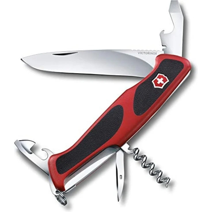 Victorinox Schweizer Taschenmesser Gross, Ranger 68 Grip, Swiss Army Knife, 11 Funktionen, Feststellklinge, Dosenöffner, Korkenzieher, rot/schwarz – Bild 1
