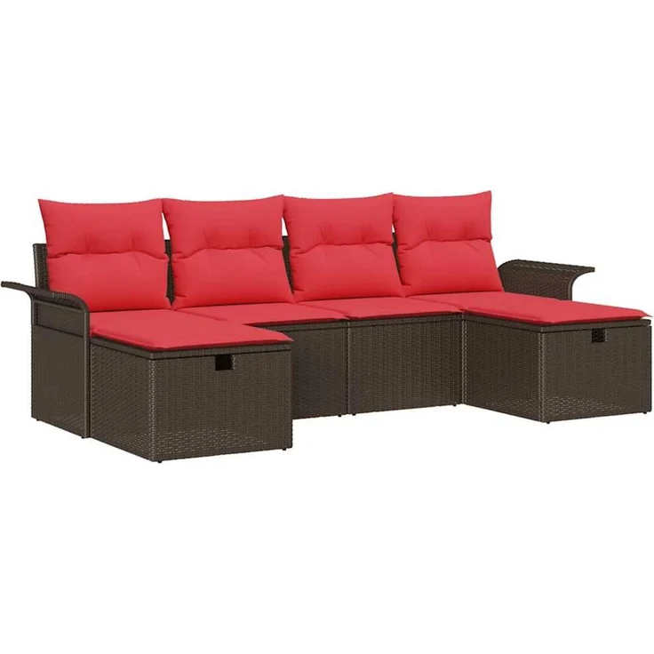 vidaXL Gartensofa-set mit Kissen mit Speicher 6 pcs Poly Rattan 3360255 – Bild 2