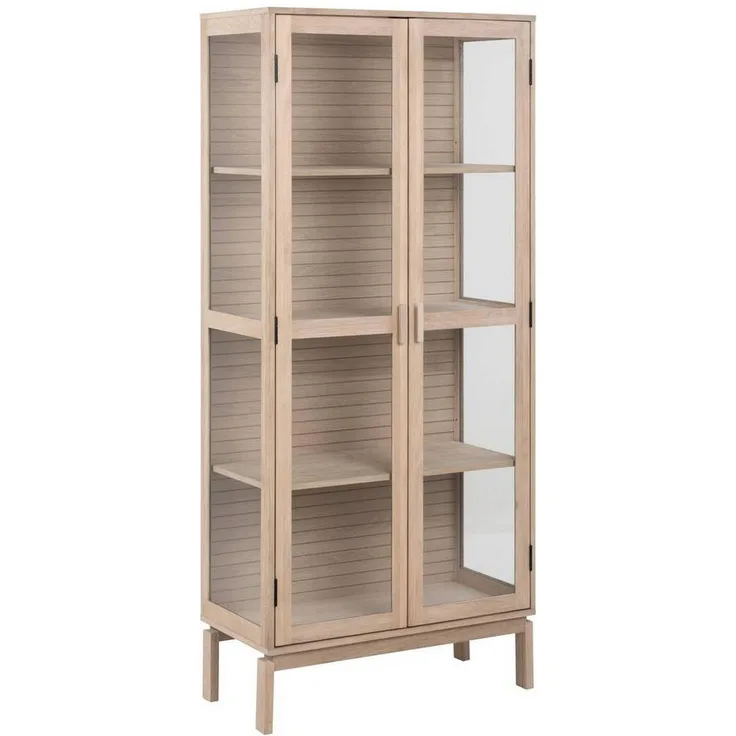 Livetastic Vitrine, Eiche massiv furniert, 3 Fächer, 80x180x40 cm, Drehtüren für Wohnzimmer
